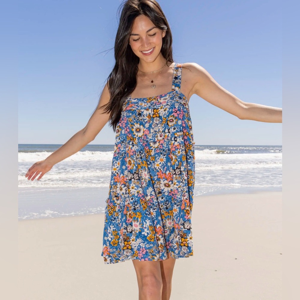 Natural Life Kate Mini Dress Blue Floral Size M (NWT)
